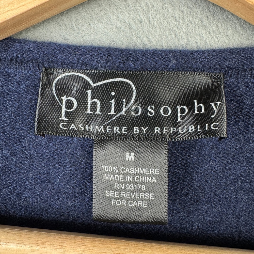 Philosophy Cashmere by Republic Navy Blue 100% Cashmere Asymmetrical Sweater M - Picture 4 of 7